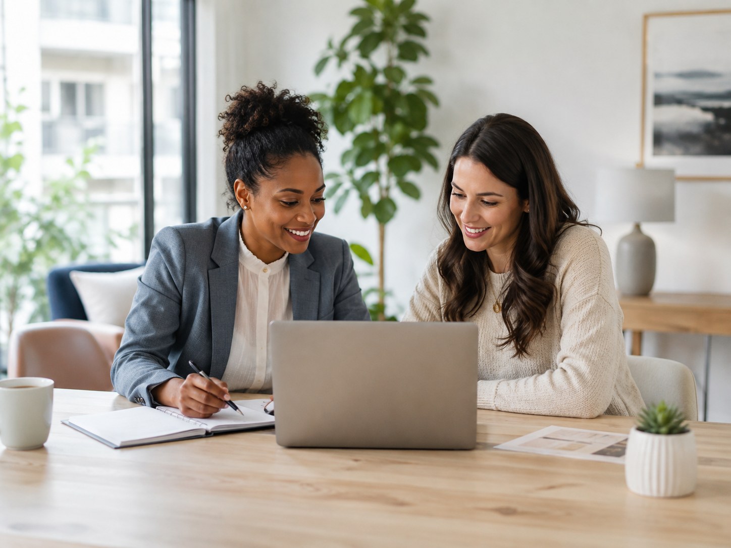 Small-business client reviewing documents with a financial-services professional.