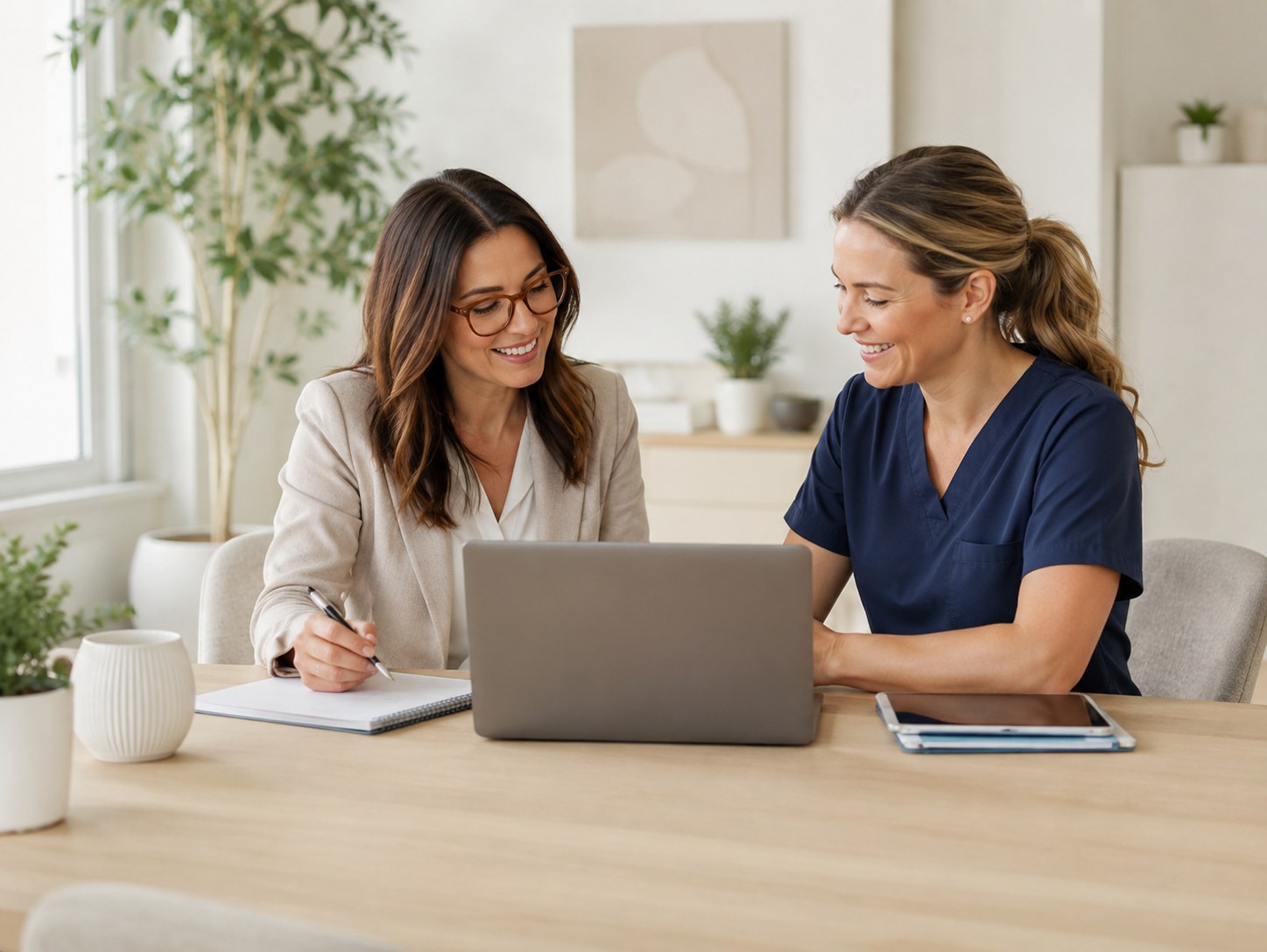 Small-practice owner reviewing financial records with an advisor.