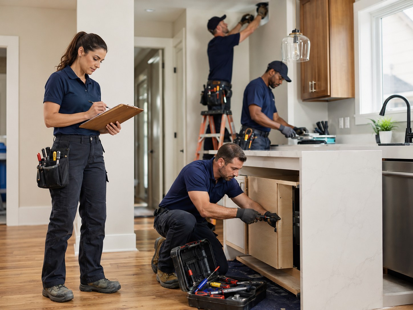 Small home-service team performing work for a customer.